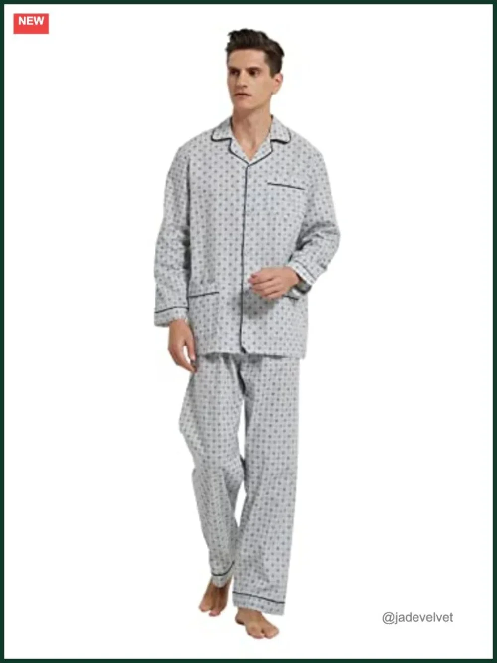 Men's 100% Cotton Pajama Set Long Sleeve Button Fly Pants
